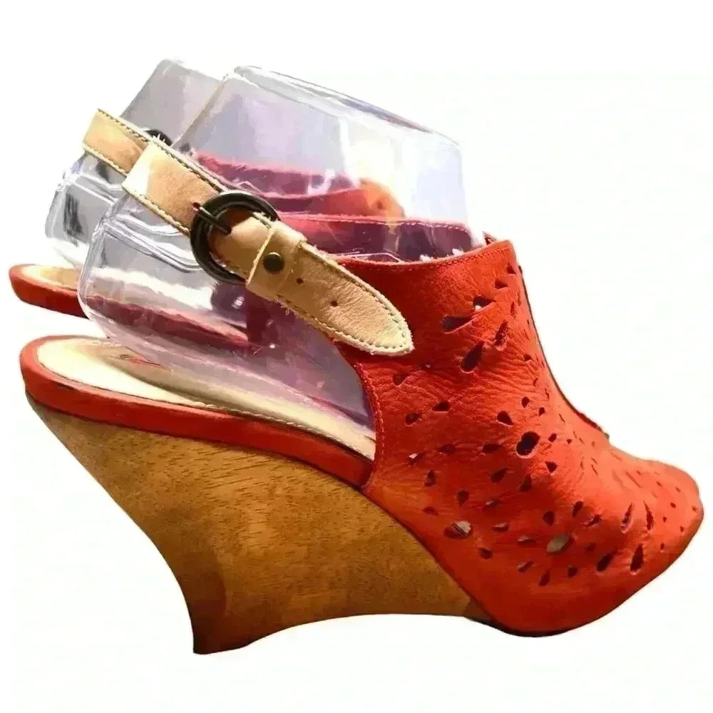 Anthropologie SCHULER & SONS Philadelphia Womens Sz 9 Orange Suede Leather Wedge